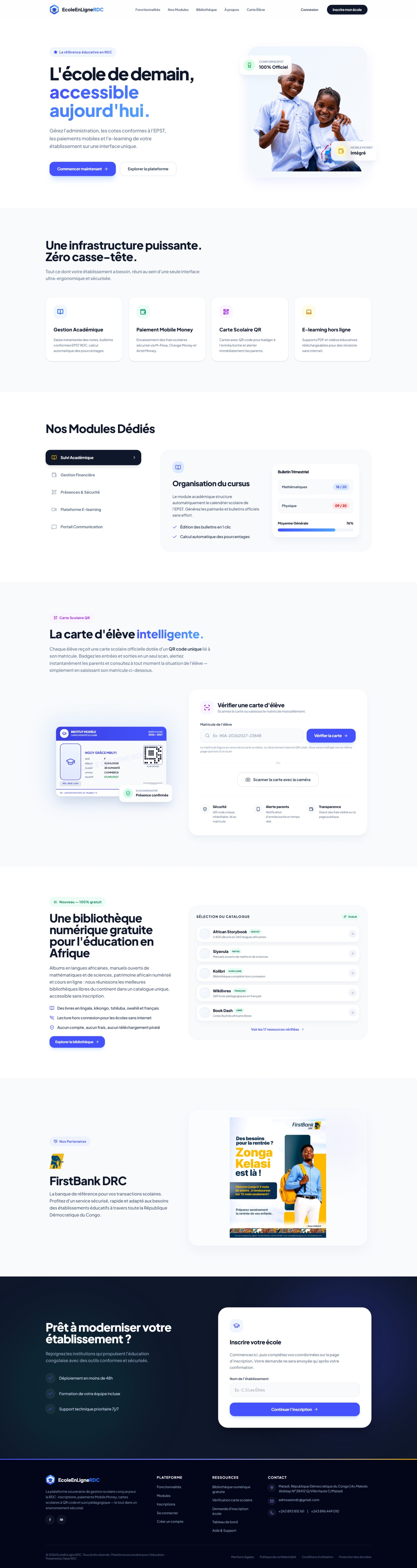 Aperçu défilant de la plateforme ÉcoleEnLigne RDC